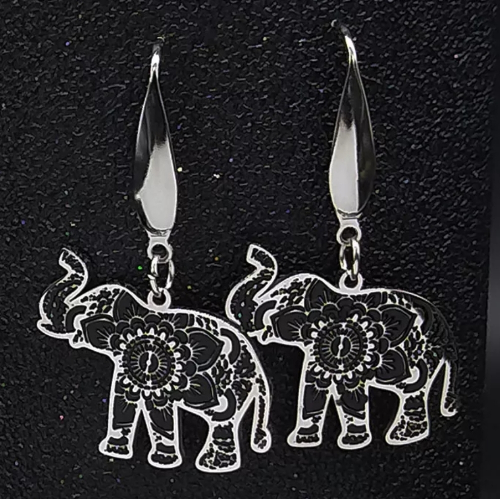 Elephant Stainless Steel Dangle Earrings Mandala Design Never Fade